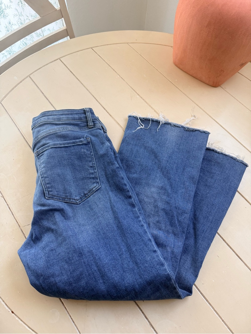 Kut from the Kloth Medium Blue Frayed-Hem Wide Leg Jeans